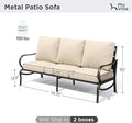 PHI VILLA Metal Patio Sofa with 5.75" Extra-Thick Waterproof Cushion, 3 Seater Deep Seat & High Back Outdoor Couch, All Weather Porch Furniture for Deck Backyard Front Porch Apartment,Beige